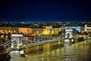 Bridge river night lights buildings - ferenc joachim free wallpaper