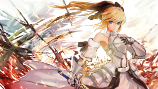 Woman white dress sword fire - a white dress holding free wallpaper
