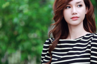 Woman long hair striped shirt 6 - a green tree free wallpaper