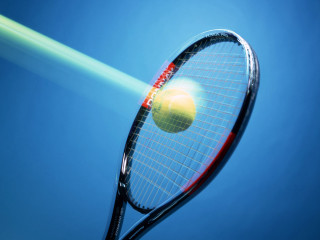 Tennis racket hitting ball blue - a tennis racket free wallpaper