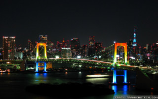 City skyline night bridge lit - vivid free wallpaper
