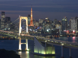Bridge water city night lights 12 - a city in the background free wallpaper