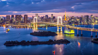 City skyline bridge river evening - japan aimitsu free wallpaper