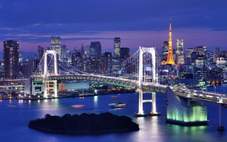 City skyline bridge river nighttime 2 - an gyeon free wallpaper