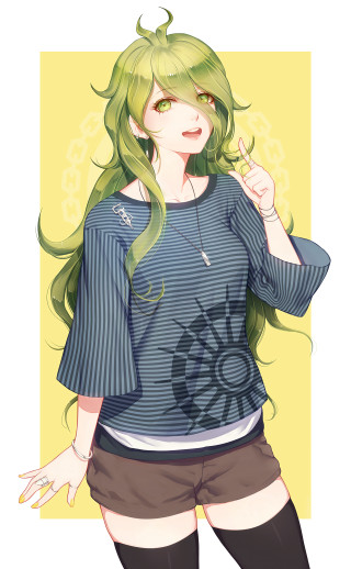 Green hair girl blue shirt - green hair free wallpaper