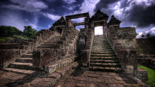 Stone staircase doorway castle night - a sky background free wallpaper for desktop