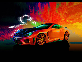 Car colorful background neon sky - panfuturism free wallpaper