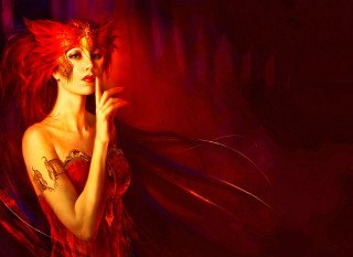 Red hair mask red dress 2 - feather free wallpaper