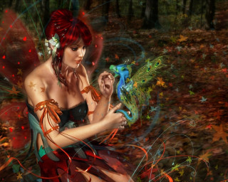 Woman dress bird forest swirly - an airbrush painting free wallpaper