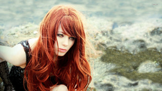 Red hair gothic portrait beach - mossy free wallpaper