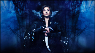 Woman black coat holding knife - dark fantasy free wallpaper