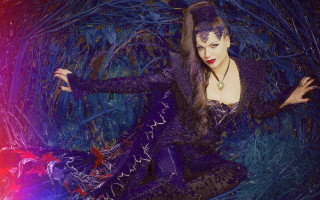 Enchanting woman purple dress starry - visual art free wallpaper