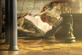 Woman man wall staircase clock - a wall next free wallpaper