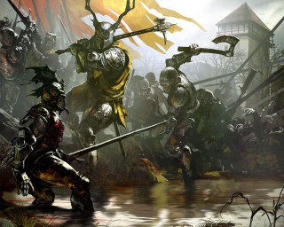 Knights battle demon fight painting - darek zabrocki free wallpaper