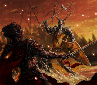 Knight fighting demon sword fire - a demon free wallpaper