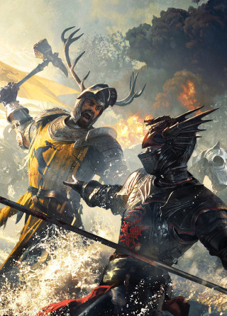 Knights fighting water demon background - fantasy art free wallpaper