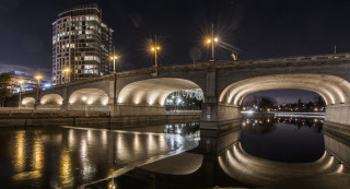 Bridge river building night lights 6 - a bridge over a river free wallpaper