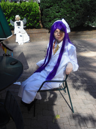 Purple haired cosplay woman outdoors - cosplay free wallpaper