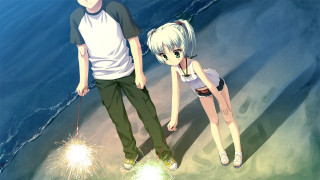 Beach couple fireworks ocean string - top of a beach next free wallpaper