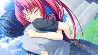 Pink hair hug blue sky - a blue sky background free wallpaper