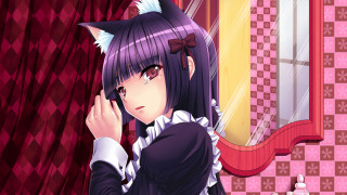 Anime girl purple hair cat 2 - a character portrait free wallpaper