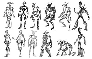 Humanoid sketches various poses different - robot free wallpaper