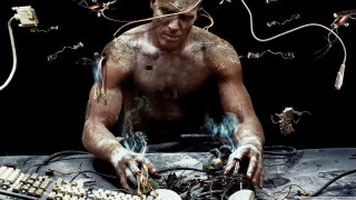 Man wires body hands table - biopunk free wallpaper