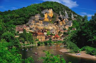 River village mountain boats scenery - bernard meninsky free wallpaper
