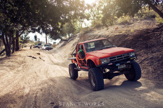Red truck dirt road forest 2 - sand free wallpaper