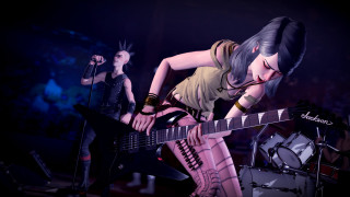 Woman guitar man microphone stage - stage free wallpaper
