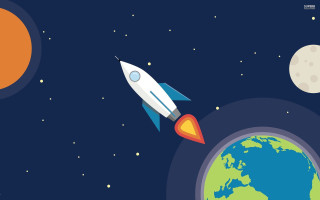 Rocket flies sky earth moon - a half moon in the sky free wallpaper