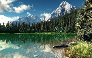 Lake trees mountains sky clouds 4 - the water free wallpaper