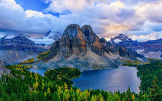 Mountain lake trees background clouds 2 - tree and mountains free wallpaper