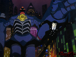 Cartoon character giant robot city - building free wallpaper