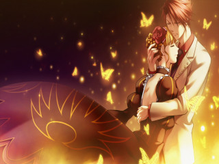 Man woman kissing fire butterflies - butterfly free wallpaper
