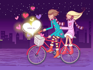 Couple bike city night hearts - heart free wallpaper