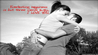 Man woman hug everlasting happiness - a quote above them free wallpaper