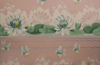 Water lilies lily pads gold - a silk screen free wallpaper