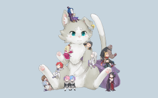 Cartoon cat people around it - many free wallpaper