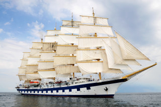 Large white ship ocean cloudy - kitsch movement free wallpaper