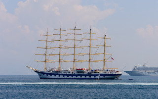 Large boat sailing ocean smaller - bernd fasching free wallpaper