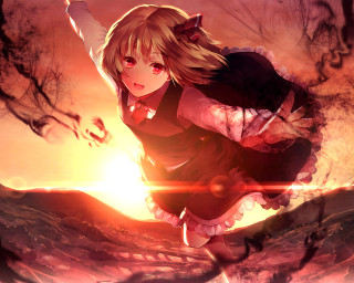 Girl flying dress arms outstretched - her head free wallpaper