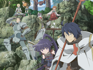 Group people rocky hillside forest - a poster free wallpaper