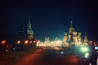 City street night lights buildings - constructivism free wallpaper