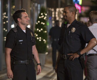 Police officers talking city night - excessivism free wallpaper