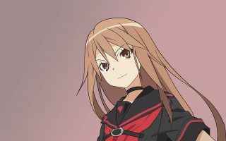 Anime girl long hair red 6 - a black belt free wallpaper