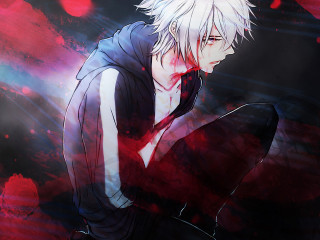 White hair man blood splatter - spot free wallpaper