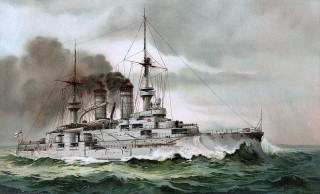 Battleship ocean smoke painting artillery - matte drawing free wallpaper