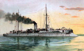 Battleship smoke painting artillery ocean - matte drawing free wallpaper
