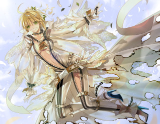 Woman white dress sword flower 2 - gothic free wallpaper for desktop